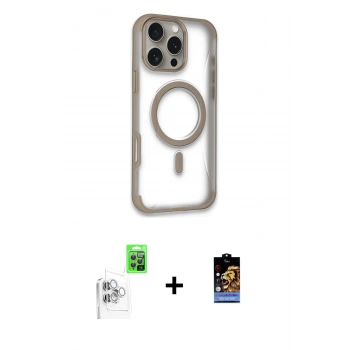 MARSİLYAN™- iPhone 16 Pro Max Kılıf Eksen Klasik Koleksiyonu - Siyah Buffer Hayalet Cam Ekran Koruyucu + Raze Metal Kamera Lens - BZ