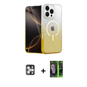 MARSİLYAN™- iPhone 16 Pro Max Kılıf Eksen Minimal Özel Seri - Şeffaf 360 Full Body Arka Koruyucu + PVD Metal Kamera Lens - GS