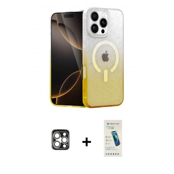 MARSİLYAN™- iPhone 16 Pro Max Kılıf Eksen Minimal Özel Seri - Şeffaf Pasifik Cam Ekran Koruyucu + PVD Metal Kamera Lens - GS