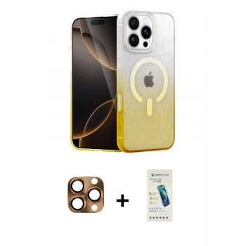 MARSİLYAN™- iPhone 16 Pro Max Kılıf Eksen Minimal Özel Seri - Şeffaf Pasifik Cam Ekran Koruyucu + Pers Alüminyum Kamera Lens - CLTM