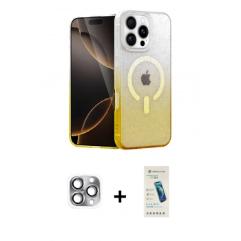 MARSİLYAN™- iPhone 16 Pro Max Kılıf Eksen Minimal Özel Seri - Şeffaf Pasifik Cam Ekran Koruyucu + Pers Alüminyum Kamera Lens - GI
