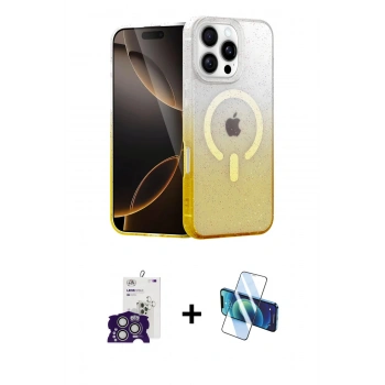 MARSİLYAN™- iPhone 16 Pro Max Kılıf Eksen Minimal Özel Seri - Siyah 3D Antistatik Cam Ekran Koruyucu + Bilvis Titan Kamera Lens - GS