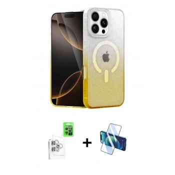 MARSİLYAN™- iPhone 16 Pro Max Kılıf Eksen Minimal Özel Seri - Siyah 3D Antistatik Cam Ekran Koruyucu + Raze Metal Kamera Lens - BZ