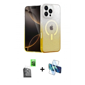 MARSİLYAN™- iPhone 16 Pro Max Kılıf Eksen Minimal Özel Seri - Siyah 3D Antistatik Cam Ekran Koruyucu + Raze Metal Kamera Lens - SH