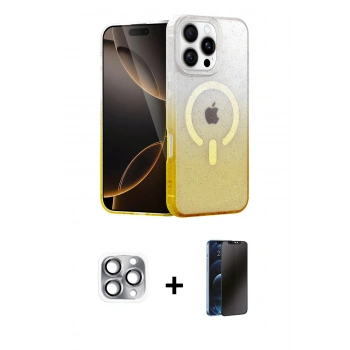 MARSİLYAN™- iPhone 16 Pro Max Kılıf Eksen Minimal Özel Seri - Siyah 3D Antistatik Hayalet Cam Ekran Koruyucu + Pers Alüminyum Kamera Lens - GI