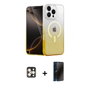 MARSİLYAN™- iPhone 16 Pro Max Kılıf Eksen Minimal Özel Seri - Siyah 3D Antistatik Hayalet Cam Ekran Koruyucu + PVD Metal Kamera Lens - GD
