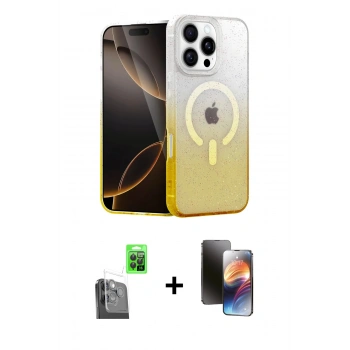 MARSİLYAN™- iPhone 16 Pro Max Kılıf Eksen Minimal Özel Seri - Siyah 3D Antistatik Mat Seramik Nano Ekran Koruyucu + Raze Metal Kamera Lens - SH