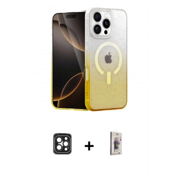 MARSİLYAN™- iPhone 16 Pro Max Kılıf Eksen Minimal Özel Seri - Siyah Bilvis 3D Cam Ekran Koruyucu + PVD Metal Kamera Lens - SH