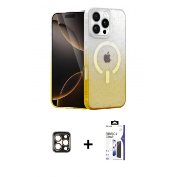 MARSİLYAN™- iPhone 16 Pro Max Kılıf Eksen Minimal Özel Seri - Siyah Bilvis 3X AR Hayalet Cam Ekran Koruyucu + PVD Metal Kamera Lens - GD