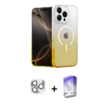 MARSİLYAN™- iPhone 16 Pro Max Kılıf Eksen Minimal Özel Seri - Siyah Bilvis 5in1 3D Magic Cam Ekran Koruyucu + Pers Alüminyum Kamera Lens - GS