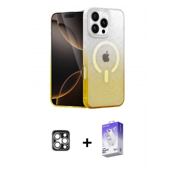 MARSİLYAN™- iPhone 16 Pro Max Kılıf Eksen Minimal Özel Seri - Siyah Bilvis 5in1 3D Magic Cam Ekran Koruyucu + PVD Metal Kamera Lens - GS