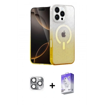 MARSİLYAN™- iPhone 16 Pro Max Kılıf Eksen Minimal Özel Seri - Siyah Bilvis 5in1 3D Magic Cam Ekran Koruyucu + Pers Alüminyum Kamera Lens - GI