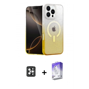 MARSİLYAN™- iPhone 16 Pro Max Kılıf Eksen Minimal Özel Seri - Siyah Bilvis 5in1 3D Magic Cam Ekran Koruyucu + PVD Metal Kamera Lens - SH