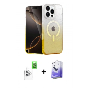 MARSİLYAN™- iPhone 16 Pro Max Kılıf Eksen Minimal Özel Seri - Siyah Bilvis 5in1 5D Magic Hayalet Cam Ekran Koruyucu + Raze Metal Kamera Lens - BZ