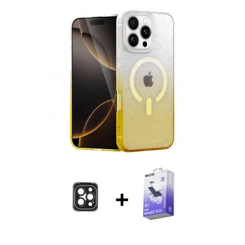 MARSİLYAN™- iPhone 16 Pro Max Kılıf Eksen Minimal Özel Seri - Siyah Bilvis 5in1 5D Magic Hayalet Cam Ekran Koruyucu + PVD Metal Kamera Lens - SH