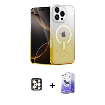 MARSİLYAN™- iPhone 16 Pro Max Kılıf Eksen Minimal Özel Seri - Siyah Bilvis 5in1 5D Magic Hayalet Cam Ekran Koruyucu + PVD Metal Kamera Lens - GD