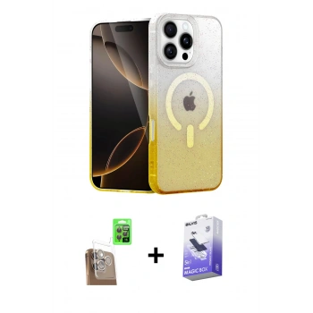 MARSİLYAN™- iPhone 16 Pro Max Kılıf Eksen Minimal Özel Seri - Siyah Bilvis 5in1 5D Magic Hayalet Cam Ekran Koruyucu + Raze Metal Kamera Lens - CLTM