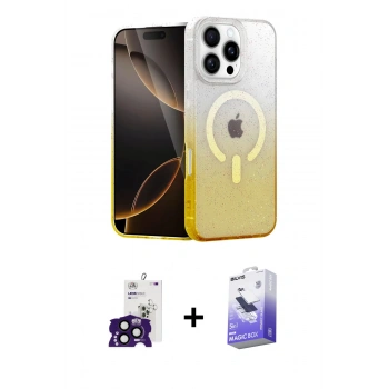 MARSİLYAN™- iPhone 16 Pro Max Kılıf Eksen Minimal Özel Seri - Siyah Bilvis 5in1 5D Magic Hayalet Cam Ekran Koruyucu + Bilvis Titan Kamera Lens - SH