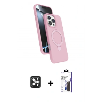MARSİLYAN™- iPhone 16 Pro Max Kılıf İz Işık Koleksiyonu - Siyah Bilvis 3X AR Hayalet Cam Ekran Koruyucu + PVD Metal Kamera Lens - SH