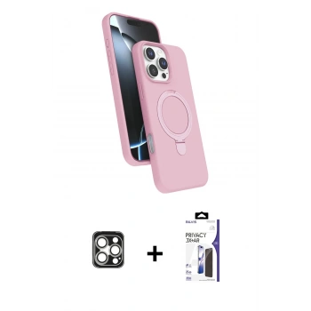 MARSİLYAN™- iPhone 16 Pro Max Kılıf İz Işık Koleksiyonu - Siyah Bilvis 3X AR Hayalet Cam Ekran Koruyucu + PVD Metal Kamera Lens - GS