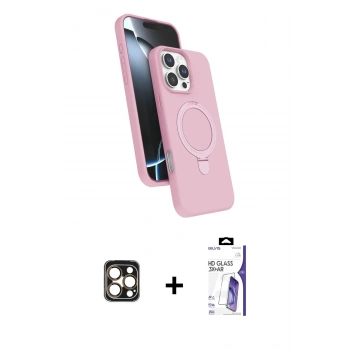 MARSİLYAN™- iPhone 16 Pro Max Kılıf İz Işık Koleksiyonu - Siyah Bilvis 3X AR HD Cam Ekran Koruyucu + PVD Metal Kamera Lens - GD