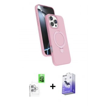 MARSİLYAN™- iPhone 16 Pro Max Kılıf İz Işık Koleksiyonu - Siyah Bilvis 5in1 5D Magic Hayalet Cam Ekran Koruyucu + Raze Metal Kamera Lens - BZ