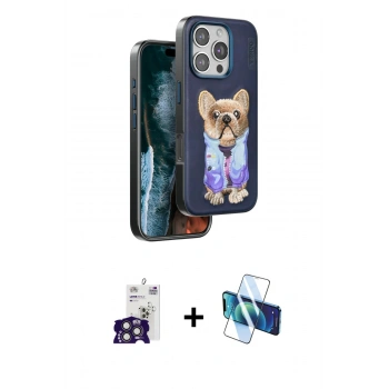 MARSİLYAN™- iPhone 16 Pro Max Kılıf İz Minimal Koleksiyonu - Siyah 3D Antistatik Cam Ekran Koruyucu + Bilvis Titan Kamera Lens - TMGI