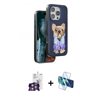 MARSİLYAN™- iPhone 16 Pro Max Kılıf İz Minimal Koleksiyonu - Siyah 3D Antistatik Cam Ekran Koruyucu + Bilvis Titan Kamera Lens - GS