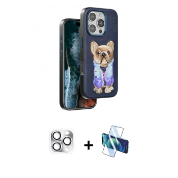MARSİLYAN™- iPhone 16 Pro Max Kılıf İz Minimal Koleksiyonu - Siyah 3D Antistatik Cam Ekran Koruyucu + Pers Alüminyum Kamera Lens - GS