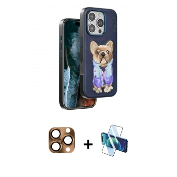 MARSİLYAN™- iPhone 16 Pro Max Kılıf İz Minimal Koleksiyonu - Siyah 3D Antistatik Cam Ekran Koruyucu + Pers Alüminyum Kamera Lens - CLTM