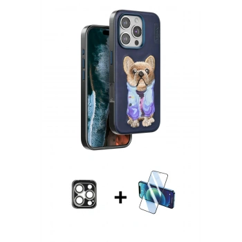 MARSİLYAN™- iPhone 16 Pro Max Kılıf İz Minimal Koleksiyonu - Siyah 3D Antistatik Cam Ekran Koruyucu + PVD Metal Kamera Lens - GS