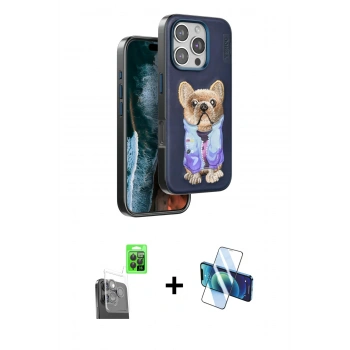 MARSİLYAN™- iPhone 16 Pro Max Kılıf İz Minimal Koleksiyonu - Siyah 3D Antistatik Cam Ekran Koruyucu + Raze Metal Kamera Lens - SH