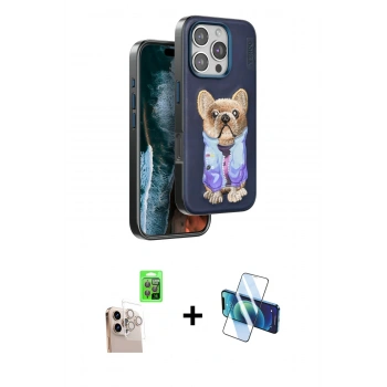 MARSİLYAN™- iPhone 16 Pro Max Kılıf İz Minimal Koleksiyonu - Siyah 3D Antistatik Cam Ekran Koruyucu + Raze Metal Kamera Lens - NLGY
