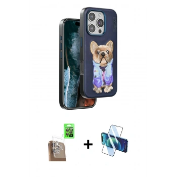 MARSİLYAN™- iPhone 16 Pro Max Kılıf İz Minimal Koleksiyonu - Siyah 3D Antistatik Cam Ekran Koruyucu + Raze Metal Kamera Lens - CLTM