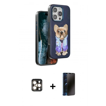 MARSİLYAN™- iPhone 16 Pro Max Kılıf İz Minimal Koleksiyonu - Siyah 3D Antistatik Hayalet Cam Ekran Koruyucu + PVD Metal Kamera Lens - GD