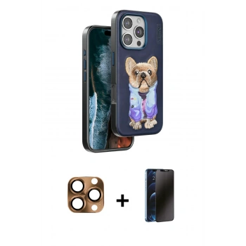 MARSİLYAN™- iPhone 16 Pro Max Kılıf İz Minimal Koleksiyonu - Siyah 3D Antistatik Hayalet Cam Ekran Koruyucu + Pers Alüminyum Kamera Lens - CLTM