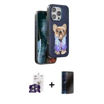 MARSİLYAN™- iPhone 16 Pro Max Kılıf İz Minimal Koleksiyonu - Siyah 3D Antistatik Hayalet Cam Ekran Koruyucu + Bilvis Titan Kamera Lens - GS