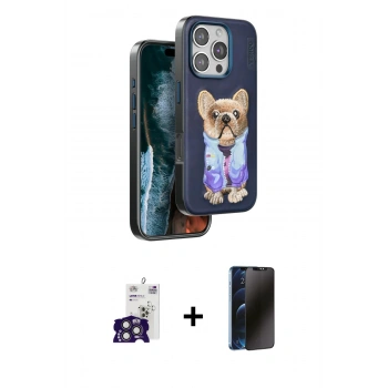 MARSİLYAN™- iPhone 16 Pro Max Kılıf İz Minimal Koleksiyonu - Siyah 3D Antistatik Hayalet Cam Ekran Koruyucu + Bilvis Titan Kamera Lens - TMGI