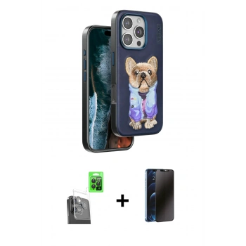 MARSİLYAN™- iPhone 16 Pro Max Kılıf İz Minimal Koleksiyonu - Siyah 3D Antistatik Hayalet Cam Ekran Koruyucu + Raze Metal Kamera Lens - SH
