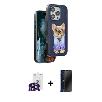 MARSİLYAN™- iPhone 16 Pro Max Kılıf İz Minimal Koleksiyonu - Siyah 3D Antistatik Hayalet Cam Ekran Koruyucu + Bilvis Titan Kamera Lens - SH