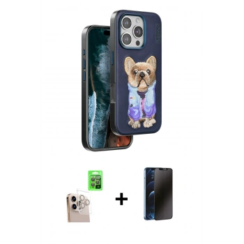 MARSİLYAN™- iPhone 16 Pro Max Kılıf İz Minimal Koleksiyonu - Siyah 3D Antistatik Hayalet Cam Ekran Koruyucu + Raze Metal Kamera Lens - NLGY