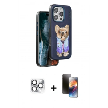 MARSİLYAN™- iPhone 16 Pro Max Kılıf İz Minimal Koleksiyonu - Siyah 3D Antistatik Mat Seramik Nano Ekran Koruyucu + Pers Alüminyum Kamera Lens - GS