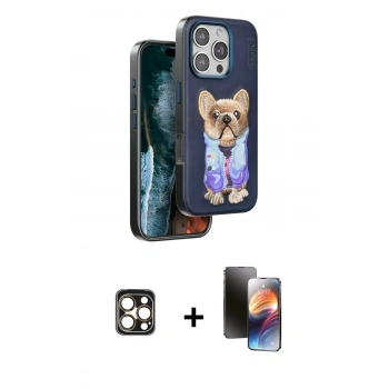 MARSİLYAN™- iPhone 16 Pro Max Kılıf İz Minimal Koleksiyonu - Siyah 3D Antistatik Mat Seramik Nano Ekran Koruyucu + PVD Metal Kamera Lens - GD