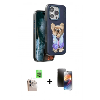 MARSİLYAN™- iPhone 16 Pro Max Kılıf İz Minimal Koleksiyonu - Siyah 3D Antistatik Mat Seramik Nano Ekran Koruyucu + Raze Metal Kamera Lens - NLGY