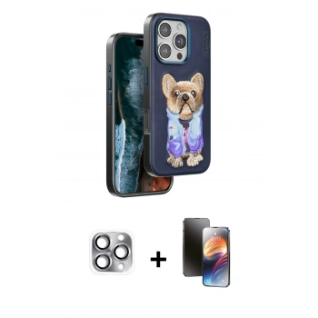 MARSİLYAN™- iPhone 16 Pro Max Kılıf İz Minimal Koleksiyonu - Siyah 3D Antistatik Mat Seramik Nano Ekran Koruyucu + Pers Alüminyum Kamera Lens - GI
