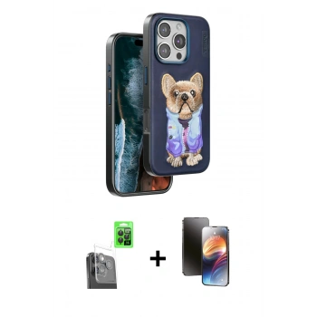 MARSİLYAN™- iPhone 16 Pro Max Kılıf İz Minimal Koleksiyonu - Siyah 3D Antistatik Mat Seramik Nano Ekran Koruyucu + Raze Metal Kamera Lens - SH