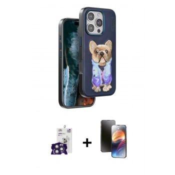 MARSİLYAN™- iPhone 16 Pro Max Kılıf İz Minimal Koleksiyonu - Siyah 3D Antistatik Mat Seramik Nano Ekran Koruyucu + Bilvis Titan Kamera Lens - TMGI