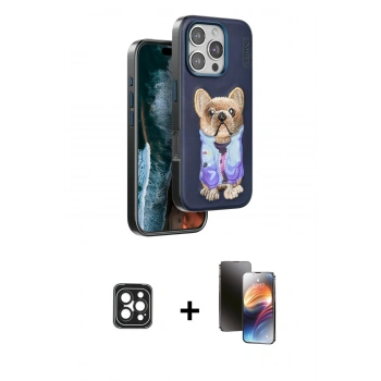 MARSİLYAN™- iPhone 16 Pro Max Kılıf İz Minimal Koleksiyonu - Siyah 3D Antistatik Mat Seramik Nano Ekran Koruyucu + PVD Metal Kamera Lens - SH