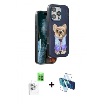MARSİLYAN™- iPhone 16 Pro Max Kılıf İz Minimal Koleksiyonu - Siyah 3D Antistatik Seramik Nano Ekran Koruyucu + Raze Metal Kamera Lens - BZ