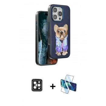 MARSİLYAN™- iPhone 16 Pro Max Kılıf İz Minimal Koleksiyonu - Siyah 3D Antistatik Seramik Nano Ekran Koruyucu + PVD Metal Kamera Lens - SH